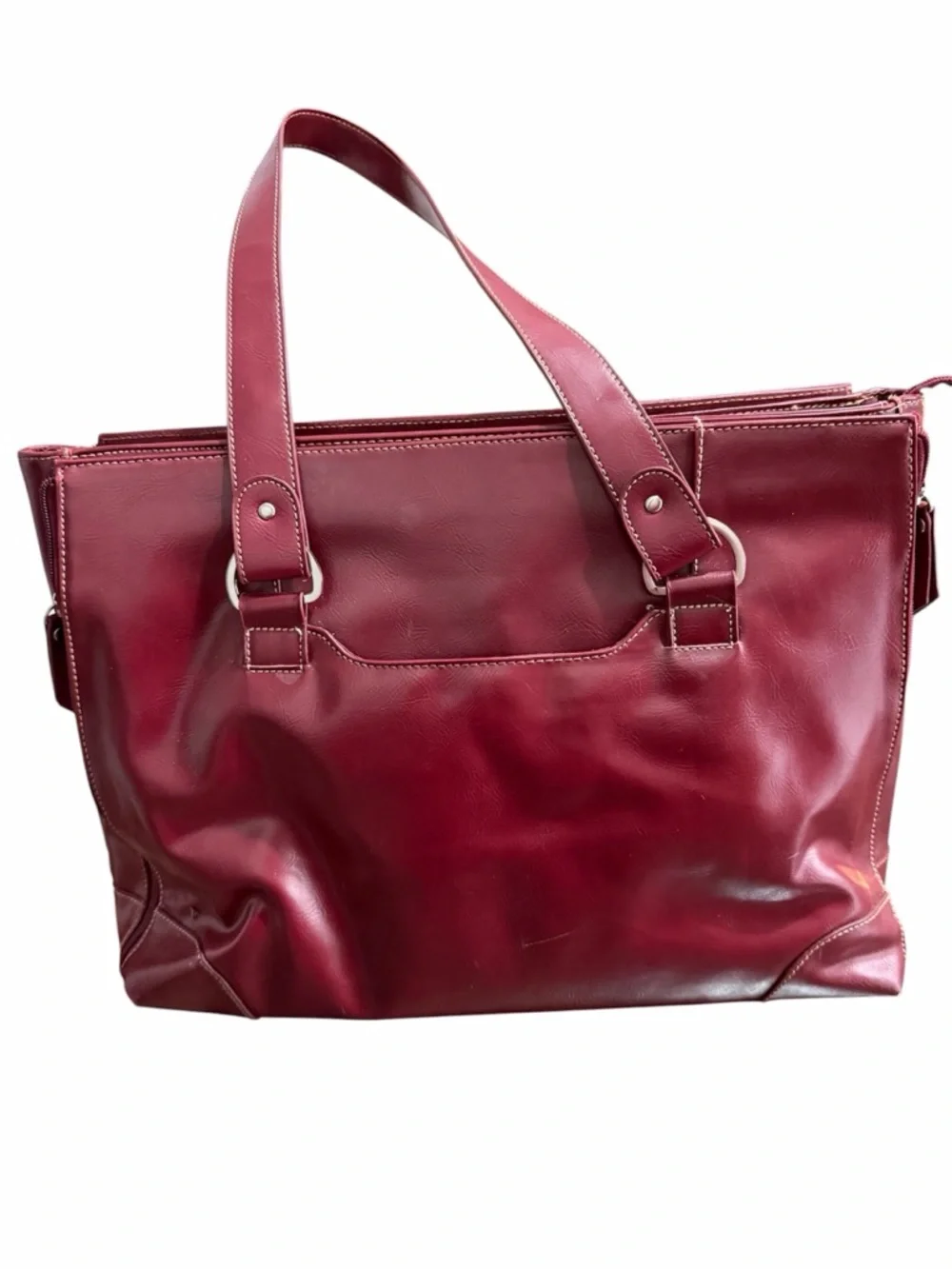 Franklin Covey red leather multi-compartment expandable briefcase/ laptop Bag